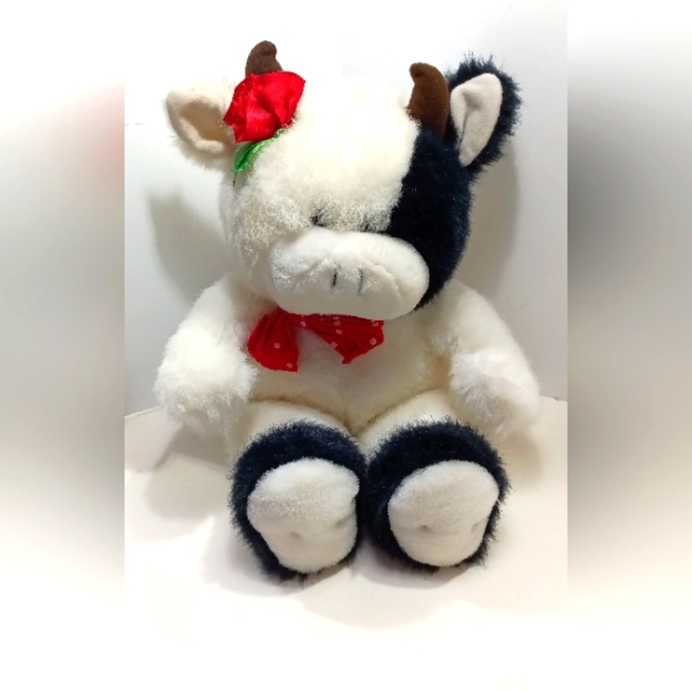 1998 Summit Collection Cow Bull Plush Animal Black And White Bull Stuffed Plush
